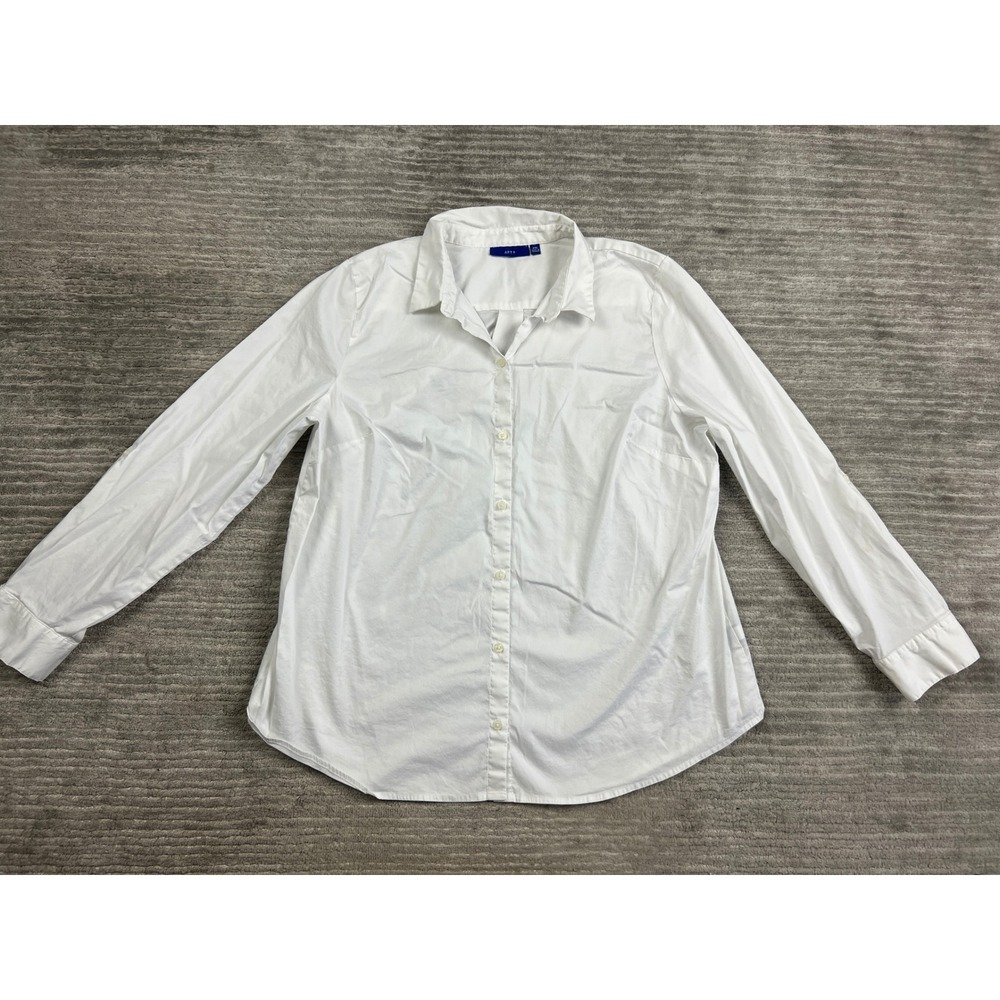 Apt. 9 Button Down Shirt Womens XXL White Long Sleeve Cotton Blend Stretch Solid